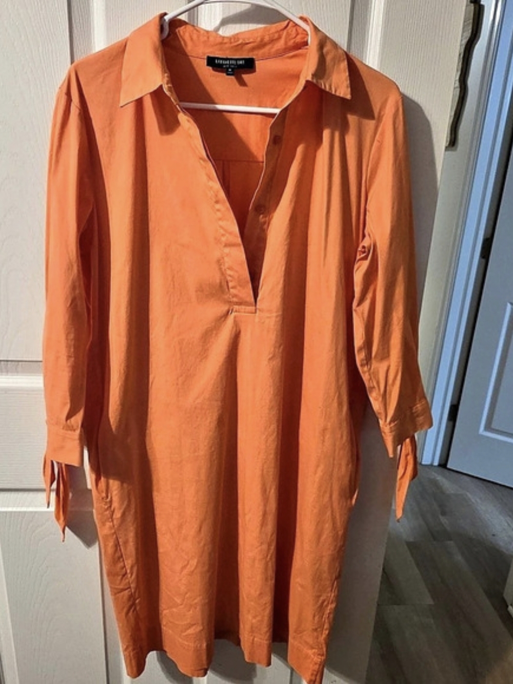 Lafayette 148 New York Organic Cotton Poplin Swing Dress Orange Medium